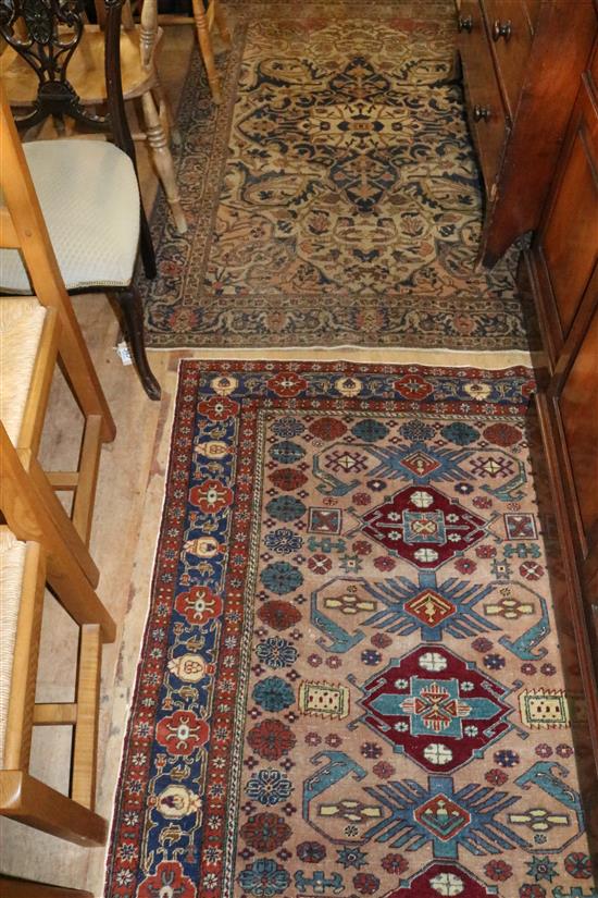 Shirvan pink ground small rug and another larger rug (worn)